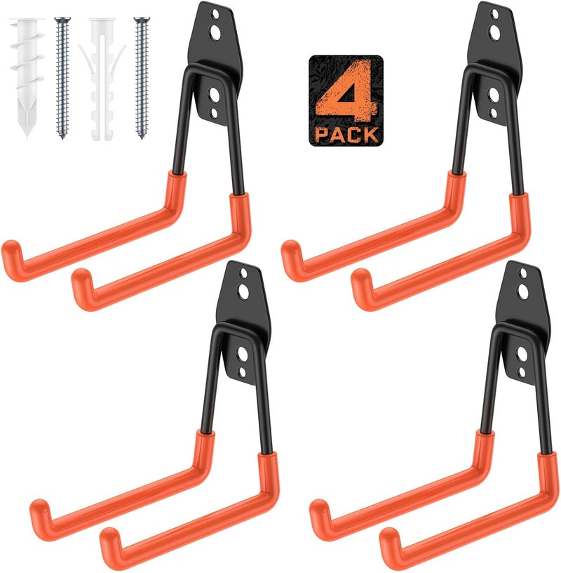 Cpais Garage Hooks with Anti-Slip Coating,Heavy Duty Wall Mount Storage Hooks for Hanging Bike,Hose,Ladder,Yard,Garden Tools (4 Pack Orange 5.2x5.1 Inch) - Image 1